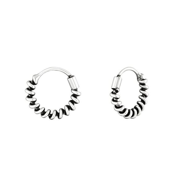 Sterling Silver Twist Bali Hoop Earrings 10mm - Picture 1 of 9